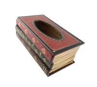 Acouto Retro Book Shaped Tissue Box Decorative Wooden Napkin Holder Large Capacity Storage for Office Car Home Ornaments
