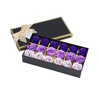 Acouto Romantic Purple Gradient Rose Soap Gift Box, 18 Piece Handmade Soap Flowers for Bath, Decoration, Holiday Gifts for Women, Valentine Day, Mothers Day, Christmas