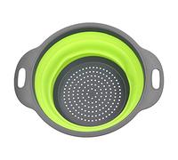Acouto Silicone Drain Basket Round Collapsible Folding Fruit & Vegetable Washing Basket with Handle Heat Impervious, Dishwasher Safe, Space Saving Kitchen (Round Large Size)