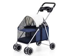 Acouto Small Pet Stroller, Folding Pet Stroller with Large Space, Stylish Design for Dogs, Cats, Rats, and Rabbits, Multi Directional Breathable Entrance and Exit, Suitable for Outings (Dark Blue)