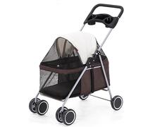 Acouto Small Pet Stroller, Folding Pet Stroller with Large Space, Stylish Design for Dogs, Cats, Rats, and Rabbits, Multi Directional Breathable Entrance and Exit, Suitable for Outings (Coffee)