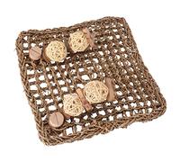 Acouto Small Pet Toys Teeth Grinding Rabbit Bite Protector Mat, for Guinea Pig Bunny Chinchilla Cage Decoration 11.8x11.8 Inch with Screws Nuts Washers Hanging Strings Pet Seagrass Mat