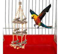 Acouto Three Layers Pet Bird Wooden Stand Swing Hanging Bridge Toy with Cotton Rope for to Bite Safe Non- Three Pet Bird ToyBird ToyPet ToyParrot ToyBird Stand Toy