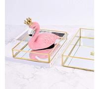 Acouto Transparent Vintage Metal Glass Storage Box Gold Tray for Jewelry Cosmetics, Elegant Display Organizer for Agency or Vanity (S)