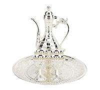 Acouto Turkish Tea Set Vintage Exquisite Luxurious Metal Teapot Tea Tray and 4 Cups Set for Home Gold Cups a a Aesthetic S Turkish SetTurkish Coffee Pot and SetTurkish Teapot (Silver)