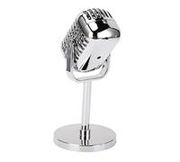 Acouto Vintage Style Decorative Microphone Prop, Electroplated Silver Plastic Display Mic with Base, Retro Stage Bar Decor for Entertainment Venues Home Studio Desktop