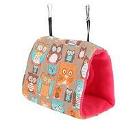 Acouto Warm Hanging Hammock Birds Plush Fluffy House Swing Bed for Hamster SquirrelsS Owl Pattern and Rose Red Bottom Is to Comfortable and The Soft Use Wash Dries Fabric (Owl + rose red bottom)