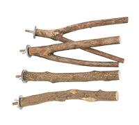 Acouto Wood Bird Perch Stand Set for Parrots - 2PCs Cage Perch with Y & Stick Branch for Climbing, Chewing, Playing - Safe Untreated Wood Bird Gym Toy