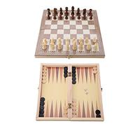 Acouto Wooden 3 in Chess Checkers Folding Board Portable Travel Tabletop Game Toy the Surface Without 3-in- Chess SetChess SetWood SetPortable SetFolding Set