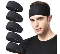 Acozycoo Mens Running Headband,5Pack,Mens Sweatband Sports Headband for Running,Cycling,Basketball,Yoga,Fitness Workout Stretchy Unisex Hairband (5 Black)