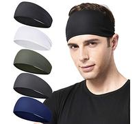 Acozycoo Mens Running Headband,5Pack,Mens Sweatband Sports Headband for Running, Cycling, Basketball,Yoga,Fitness Workout Stretchy Unisex Hairband (Black,White, Green, Dark Gray, Dark Blue)