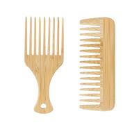 Acpetdr Wooden Bamboo Afro Pick Comb, Wide Tooth, Anti Static, Detangling, Hair Massage, Unisex, Adults and Children, 2 Pack