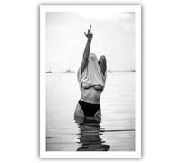 Acqooeakt Vintage Wall Art Black and White Female Feminist Sexy Woman in the Lake Feminist Middle Finger Art Print Canvas Bedroom Girl Wall Decor Aesthetic 12X16 Inch No Frame