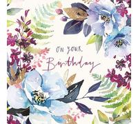 Acquerello Artistic Female Birthday Card (LD-II1148) - Peonies and Ferns - Foil Finish - from Ling Design