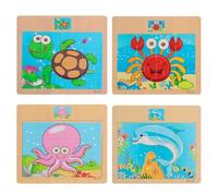 ACQUWISTACH 12 Pieces Colourful Wooden Sea Animals Puzzle Educational Wooden Puzzle Set for 2-5 Years(4 Puzzles)