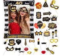 Acquwistach 40th Birthday Inflatable Frame, 31pcs Photo Inflatable Booth Props, Gold Black Frame Decorations, Selfie Frame, for Her Him Birthday, Family Fun Holiday Party Supplies