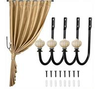 Acquwistach Curtain Holdbacks,4 Pcs Curtain Tieback Hooks, Tiebacks Metal With Acrylic Pumpkin Decoration, Wall Mounted Window, Drapery Holdbacks for Fixed Curtain or Hanging Items(Black)