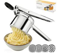 Acquwistach Potato Ricer, Stainless Steel Potato Masher with 4 Interchangable Discs, Large Capacity Food Press with Silicone Handle, Dishwasher Safe Vegetables & Fruit Press