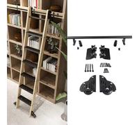 ACRaBoss 100-732Cm Rolling Library Ladder Hardware Kit, Steel Round Tube Mobile Ladder Tracks with Floor Roller Wheels for Home Office, Smooth & Durable Sliding/8Ft/244Cm Track Kit