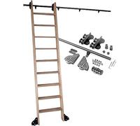 ACRaBoss 3.3Ft-20Ft Black Rolling Ladder Hardware Library Sliding Ladder Hardware Kit, Sliding Rail Round Tube Mobile Ladder Rail with Floor Roller Wheel/6.6Ft/200Cm Track Kit