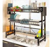 ACRaBoss 3 Tier over Sink Dish Drying Rack, Adjustable over the Counter Dish Drying Rack for Dishes, Bowls, and Cutlery, Kitchen Storage & Organization/Black