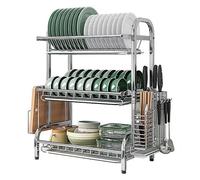 ACRaBoss Dish Rack Dish Drainers Stainless Steel Dish Drying Rack for Countertop - Rustproof Space-Saving & Multipurpose 3-Tier for Kitchen Counter with Utensil, Large-Capacity/56Cm