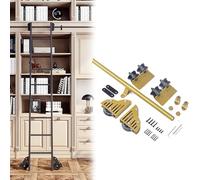 ACRaBoss Gold Round Tube Rolling Library Ladder Hardware Kit, Mobile Ladder Track, Rail Kit, for Home Loft, Smooth Slide Roller with Floor Roller Wheels/13Ft/400Cm Track Kit