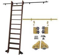 ACRaBoss Rolling Library Ladder Hardware Kit, Black Sliding Ladder Track Kit, with Floor Roller Wheels for Home Indoor Loft/10Ft/300Cm Track Kit