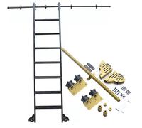 ACRaBoss Rolling Library Ladder Hardware Kit, Round Tube Library Sliding Ladder Hardware Rolling Full Set Track Floor Roller with Brake for Home/Indoor/Loft/16Ft/500Cm Track Kit