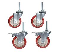 ACRaBoss Wheels Fornitureor Wheels, M12X60Mm Thread Stem Heavy Dutyers with Brake 3 Inch/4 inch 400Kg Industrial Universal Swivel Trolley Transporters 4 Packs -Screw/Red+Sier/3 inch