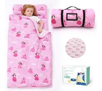 ACRABROS Toddler Nap Mat with Pillow and Blanket, Extra Large Rolled Napping Mats,Slumber Bags for Boys Girls,Kids Sleeping Bag for Daycare, Preschool Travel Camping,Pink Princess