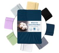 Acrali Home Denim Blue Egyptian Cotton Small Double Fitted Sheet 122x190 cm - 200 Thread Count, Deep Pocket - Ultra Soft Hotel Quality, Breathable & Hypoallergenic Bottom Bed Sheet