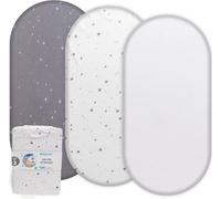 Acrali Home Moses Basket Sheets 35x75 cm - 3 Pack 100% Pure Cotton - Ultra Soft, Breathable & Gentle on Baby Skin - 1 Waterproof Moses Basket Mattress Protector & 2 Pram Fitted Sheets - Star Design