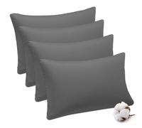 Acrali Home Percale Cotton Pillow Cases 4 Pack, 200 Thread Count - Grey Pillowcases with Envelope Closure - Breathable, Soft Cozy & Premium Hotel Quality Pillow Covers-Standard Size 50x75 cm