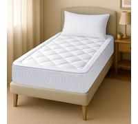Acrali Home Quilted Mattress Topper Single Bed, UltraSoft 100% Virgin Hollow 6cm Fiber Filling, Non-Slip Deep 40 cm Fitted Skirt Hypoallergenic, Breathable, Luxury Hotel Quality Feel for Restful Sleep