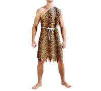 Acrawnni Adult Halloween Caveman Costume For Women Men Leopard Print Costume Jumpsuit With Belt Jungle Cosplay Costume (A-Multi-Color Men, One Size)