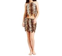 Acrawnni Adult Halloween Caveman Costume For Women Men Leopard Print Costume Jumpsuit With Belt Jungle Cosplay Costume (A-Multi-Color Women, One Size)