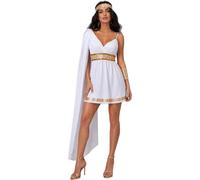 Acrawnni Ancient Gr oddess Costume Side Long Drape Dress Arm Cuff and Headband (A-White, M)