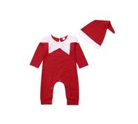 Acrawnni Baby Baby Girl Christmas Romper Santa Clause Print Plaid Long Puff Sleeve Smocked Jumpsuit Bodysuit Infant Fall Xmas Outfit (C-Red, 6-12 Months)
