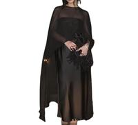Acrawnni Chiffon Cape for Women Sheer Mesh Shawl Wraps Tulle Bridal Flowy Capelets for Evening Dress Crop Cover Up Poncho (A-black, ONE SIZE)