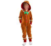 Acrawnni Christmas Adult Kids Gingerbread Man Costume Gingerbread Onesie Christmas Outfit Boy Girl Aldult Cosplay Hooded Jumpsuit (C-Brown Kid, 13-14 Years)