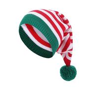 Acrawnni Christmas Elf Hat for Adults Big Kids Striped Knit Hat With Elf Ears Ball Christmas Beanie Hat Winter Christmas Holiday Party Hats (B-Red Green White Stripes, One Size)
