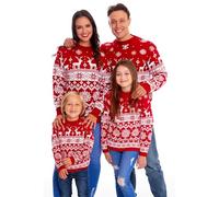 Acrawnni Family Matching Christmas Sweater Snowflake Reindeer Pattern Long Sleeve Crew Neck Xmas Holiday Pullover Knitwear (Kids, C-Red, 11-12 Years)