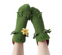 Acrawnni Funny Socks Knit 3D Animal Crocodile Socks Whimsical AlligatorThick Knit Cuff Winter Warm Floor Socks (Frog, One Size)