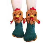 Acrawnni Funny Socks Knit 3D Animal Crocodile Socks Whimsical AlligatorThick Knit Cuff Winter Warm Floor Socks (Rooster, One Size)