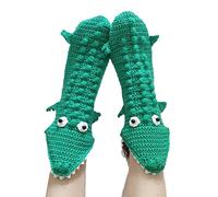 Acrawnni Funny Socks Knit 3D Animal Crocodile Socks Whimsical AlligatorThick Knit Cuff Winter Warm Floor Socks (Green Crocodile, One Size)