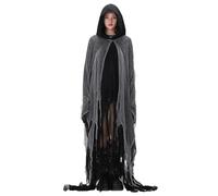 Acrawnni Halloween Witch Cloak with Hood Exaggerated Ripped Grim Reaper Cape Horror Cape Renaissance Cloak for Adult Cosplay Props (A-Black, One Size)