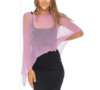 Acrawnni Ladies Sheer Poncho Irregular Knitted Crochet Lace Fish Net Batwing Wrap Summer Boho Beach Vacation Cover Up (A-PURPLE, ONE SIZE)