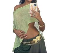 Acrawnni Ladies Sheer Poncho Irregular Knitted Crochet Lace Fish Net Batwing Wrap Summer Boho Beach Vacation Cover Up (A-green, ONE SIZE)