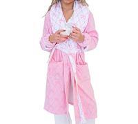 Acrawnni Ladies Y2K Dressing Gown Bow Print Plush Fleece Hooded Robe Super Soft Loungewear Robe Bathrobe Gifts for Women (A-Pink, M)